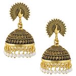 MEENAZ Traditional Wedding Temple Gold oxidised Meenakari Ethnic Antique South Indian Round Pearl Moti Big Feather Peacock Jhumkas Jhumka jhumki Earrings set Ear rings For Women girls Ladies -M633