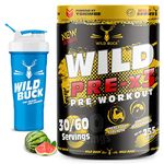 WILD BUCK Wild Pre-X3 Hardcore Pre-Workout Supplement With Creatine Monohydrate, Arginine Aakg, For Men & Women [30-60 Servings, Watermelon Twist, 255G] Free Shaker, Powder