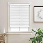 Biltek Zebra Cordless Window Blinds, Dual Layered Light Filtering Roller Shades, Easy Install Blinds, Indoor Home Decor, Pull-Down Shades for Windows, Light Control for Day & Night, White, 27"W X 72"H