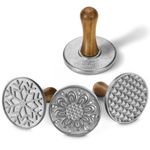 HULISEN Cookie Stamps Set of 4, Metal Cookie Press Mold with Wooden Handle, Decorating Supplies for DIY Baking, Cake, Pastry, Easy to Use, Gift Package