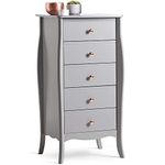 BTFY Grey Chest of Drawers for Bedroom - Tall Bedroom Drawers - Baroque Bedroom Clothes Storage with 5 Drawers - Narrow Vintage Style Dresser with Curved Legs & Rose Gold Handles - Grace