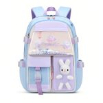 Kawaii Bunny Girls Backpacks for Elementary School Bags Causal Daypacks, Blue-Small