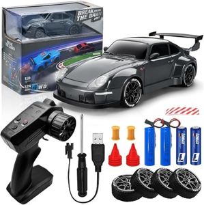 Premium RC Drift Car, 1:24 Remote Control Car with LED Lights, 20KM/H 4WD High Speed RC Car, Two Batteries, Extra Drifting Tires, Enjoyment Vehicle for Adults Boys Girls and Kids