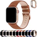 Fullmosa Bands Compatible for Apple Watch Band 41mm 40mm 38mm with Case Real Leather Replacement Strap for iWatch SE Series 9 8 7 6 5 4 3 2 1 Men and Women, 41mm 40mm 38mm Brown + Rose Gold Buckle