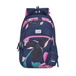 Genie Petunia Backpack for Girls, 17" Cute, Colourful Bags, Water Resistant and Lightweight, 3 Compartment with Happy Pouch, 27 Liters, Nylon Twill, Navy Blue, Navy Blue, 17 inch, Casual