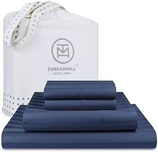 Threadmill 500 Thread Count King Size Damask Stripe, 4 Pc Luxury Cotton Bed Sheet Set, Breathable Folkstone Blue Sheets with 16" Elasticized Deep Pocket, 2 Pillowcases & Free Tote Bag