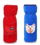 PRUEDDLE KIDS Soft Plush Stretchable Baby Feeding Bottle Cover for Baby Upto 250ml | Baby Bottle Feeding Cover Tote Bag Carrier Bag, Size-20x8x8cm(Red+Blue, Combo of 2)