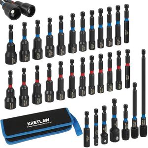 KRETLAW 31PCS Magnetic Nut Driver Set, Impact Drill Driver Bit in Cr-V, SAE & Metric Power Nut Drivers with Quick-release Extensions & 1/4" Hex Shank