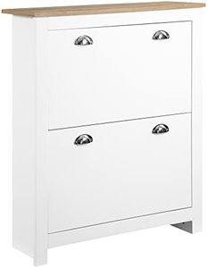 HOMCOM 2 Drawer Shoe Cabinet Modern Narrow Shoe Cupboard Hallway Wooden Storage Organiser with Flip Doors Adjustable Shelf for 12 Pairs White