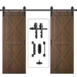 Arti-Life 8FT Double Barn Door Hardware Kit Heavy Duty Sliding Door Track Kit with Hook and 2 Handles,Smoothly and Quietly Hardware for Interior and Exterior Fit 24" Wide Door Panel (J Shape Hanger)