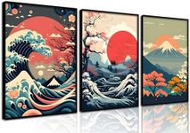 GXYARTB 3pcs Japanese Wall Art Asian Cherry Blossom Moon Lake Landscape Posters Pictures Mount Fuji Canvas Art Paintings Aesthetic Nature Scenery Prints For Living Room Bedroom Wall Decor Unframed