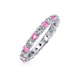 Cubic Zirconia Pink White Alternating Stackable CZ Eternity Ring For Women For Teen Simulated Topaz Sterling Silver