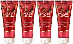 Vaadi Herbals Organic Strawberry Scrub Face Wash For Acne With Jojoba Beads - Daily Facial Cleanser For Deep Pore Cleansing Detoxifying And Smooth Skin. Anti Acne Face Wash For Dry, Sensitive Skin, Oily-Acne Prone Skin All Natural Ingredients Sulfate Free Paraben Free Value Pack Of 4x 60 Ml