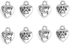 (My dog Antique Silver) - 60pcs Peach Heart Shape My Dog Lettering Charm Double-sided Pet Pendant with Pawprint for DIY Crafting Bracelet Necklace Accessories By Alimitopia(Silver Tone)