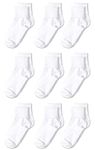 Amazon Essentials Girls' 9-Pack Cotton Uniform Turn Cuff Sock, White, 5 8 1/2