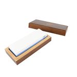 Professional Knife Sharpening Stone - 2 side grit 600/1500 for a Fast Edge Honing and Edge Repair + Angle Guide + Wooden Base + Gift Box Included in the Kit