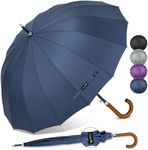 ZOMAKE Large Stick Golf Umbrella With Wood Hook Handle 16 Ribs - Automatic Open Classic Umbrellas Windproof Wooden Handle - Long Umbrella With J Hook,Curved Handle Umbrella Cane for Women Men