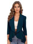 KOTTY Women's Single Breasted Relaxed Fit Shawl Collar 3/4 Sleeve Blazer Teal green