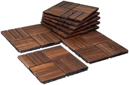 VICTORY RELAX Acacia Wood Flooring Interlocking Deck Tiles for Patio Decor 9 Pcs 12 Slats VR Brown - Waterproof Indoor & Outdoor Decor - Balcony Garden Decking Tile (12.24 * 12.24 * 0.75 inches)