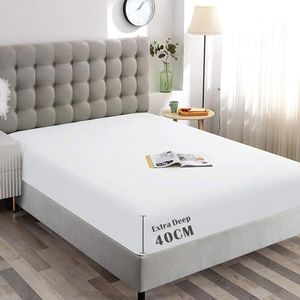 ForZzz 2000TC Fitted Sheet QueenSize -Premium Microfiber Fitted Bottom Sheet only- Ultra-Soft Wrinkle Free - Fits Mattress Deep Pocket up to 40 cm for Home&Hotel (White)
