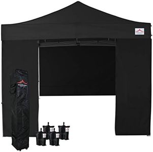 UNIQUECANOPY 10'x10' Pop Up Canopy Tent Commercial Instant Shelter, with 4 Removable Zippered Side Walls and Heavy Duty Roller Bag, 4 Sand Bags Black