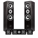 Skytronic Fenton 5.0 Black Surround Sound Speakers Set - 1150W Home Cinema Speakers, Surround Sound Speakers for TV, Hi-Fi Home Cinema Audio System - Black Wooden Tower Satellites - Hi-Fi Speaker Set