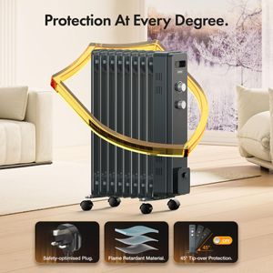 VonHaus 9-Fin Oil Heater 2000W – Portable Electric Radiator
