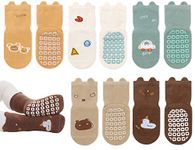 Exemaba Baby Socks with Grips for Girls Boys Cute Animal Cartoon Toddler Kids Anti-Slip Socks(F 5 Colors,L/3-5 Years)