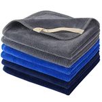 Sinland Microfiber Facial Cloths Fast Drying Washcloth White 12 inch x 12 inch (Blue+Navy Blue+Grey, 6 Pack)