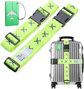 Romon Sangle de Bagage Réglables, Sangle Valise Lot de 2 avec Boucle et Etiquettes de Bagage,Voyage Accessoires Sangle pour Valise pour Les Bagage Fermeture Sécurisée 2 Verts