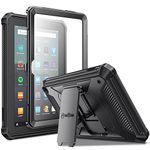 Fintie Shockproof Case for All-New Fire 7 Tablet (12th Generation, 2022 Release), [Tuatara] Rugged Unibody Hybrid Bumper Kickstand Cover with Built-in Screen Protector, Black