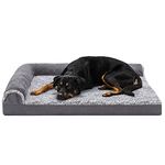 Furhaven Pet Dog Bed - Deluxe Orthopedic Two-Tone Plush Faux Fur & Suede L Shaped Chaise Lounge Living Room Corner Couch Pet Bed w/Removable Cover for Dogs & Cats, Stone Gray, Jumbo, (L Chaise) Two-Tone Stone Gray, 4. Jumbo (44541087BX)