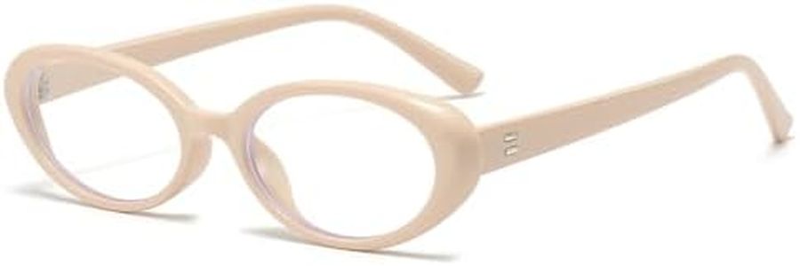 NIDOVIX Oval Frame Clear Lens Glasses for Women Men Classic Vintage Retro Oval Non Prescription Eyeglasses, Beige/Anti-blue Lens, lenswidth