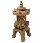 Design Toscano SS8577 Sacred Pagoda Lantern Asian Decor Garden Statue, 69 cm, Polyresin with LED Light, Aged Stone, Yellow