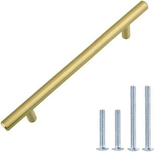 Amazon Basics Euro Bar Cabinet Handle (1/2-inch Diameter), 7.38-inch Length (5-inch Hole Center), Golden Champagne, 25-pack