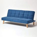 HOMESCAPES Velvet Sofa Bed Navy Blue 3 Seater Sofa Click Clack Bed Sleeper Retro Range ‘Bower’ Bed Settee on Wooden Legs for Study Guest and Living Room