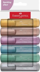 Faber-Castell 254676 - Set 46 evidenziatori, confezione da 6, colori metallizzati, con punta a cuneo a lunga durata, larghezza linea 1-5 mm, ricaricabile