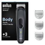 Braun Body Groomer 3, Manscaping Tool For Men With SkinShield Technology, Sensitive Comb, Wet & Dry, 100% Waterproof, UK 2 Pin Plug, BG3350, Black/Grey