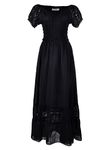 ANNA-KACI Peasant Maiden Boho Inspired Cap Sleeve Lace Trim Maxi Dress, Black, XX-Large