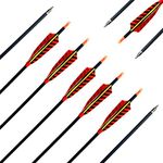 Letszhu Hunting Archery Carbon Arrow, Target Practice Arrow 500 Spine Fletched 4 inch Real Feathers with Field Points for Compound Recurve Longbow (Pack of 6) (30 inch)