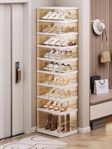Foldable Shoe Cabinet, 9-Tier Rolling Rack with Magnetic Doors, 18 Pairs