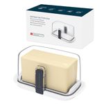 Large One-Handed Butter Dish with Lid for 1 lb Canadian Butter, Airtight Butter Keeper with Lid Fit a Full Pound Block of Butter,Locking Butter Container for Countertop,Cat/Dog Proof(White)