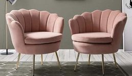 FESTIVAL BAZAR Teak wood Golden Legs Grey Tufted Barrel Chair with Unique Design Available (Pink) -Set of 2