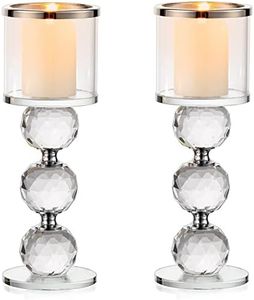 Sziqiqi Portacandele a Colonna in Cristallo, Set di 2 Candelieri in Vetro Trasparente, Candelabri Centro Tavola Moderno per Soggiorno Matrimonio Porta Candele per Decorazione Natalizia, Argento