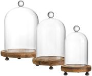 ZEERSHEE Set of 3 Glass Bell Shape Dome with Wooden Base Clear Decorative Glass Dustproof Dome with Handle for Home Party Wedding Decor