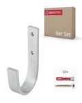 Gedotec Wall Bracket - Universal Hooks galvanised Steel | 6 Pieces Ladder Hooks Curved 55 x 110 mm | Tool Hooks incl. Fastening Material | All-Purpose Hooks Made of Metal | Wall Hooks for screwing