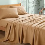 My Home Store Premium Soft Flat Sheet 100% Egyptian Cotton 300TC Hotel Quality Easy Care Flat Bed Sheets Fade Resistant Bedding (Beige, Double (230 x 255cm))