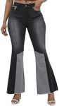 vanberfia Women Mid Waist Stretchy Patchwork Denim Pants Jeans, Js8008-2, Large