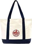 EXZMA Trader Joes Large Tote Shopping Bag Cotton Canvas Embroidered Bag (1), Navy Blue, Navy Blue, Large