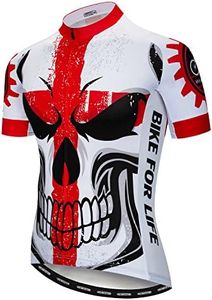 MTB Jersey Mens Cycling Jerseys Short Sleeve Bike Jersey Zip Mountain Road Clothes Bicycle top Shirts Breathable Summer Pro Team Sports Racing Cycle Jersey for Men Quick Drys Skull Red White L